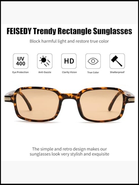 Trendy Retro Rectangle Sunglasses with UV400 Protection main image 7